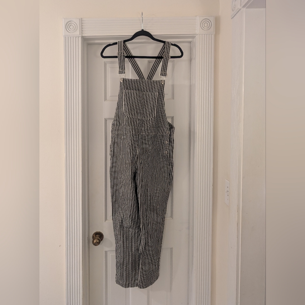 Cotton Overalls Gray & Black Pinstripe Farmhouse Goth - Small
